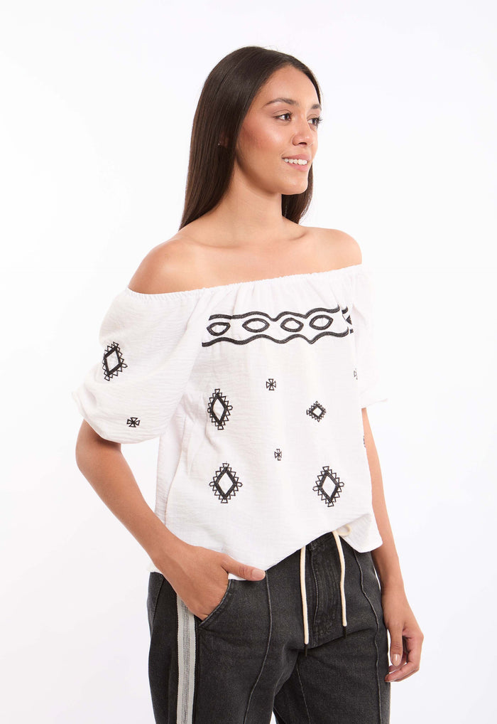 Off-Shoulder Embroidered Blouse