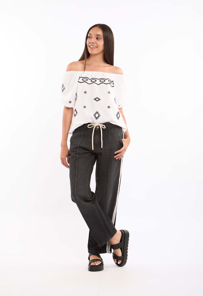 Off-Shoulder Embroidered Blouse