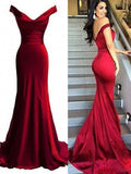 Off Shoulder Mermaid Burgundy Prom Dress, Burgundy Mermaid Formal Dress, Evening Dress