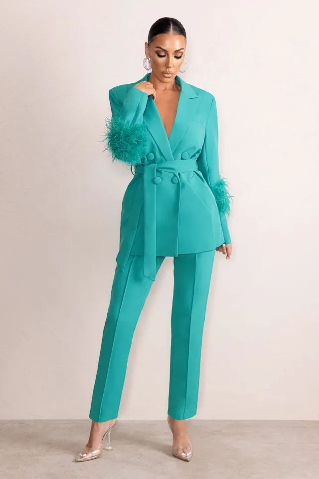 Ostrich Feather Mother of the Bride Pants Suits Women Suits Set  2 Pieces - Envious Designs