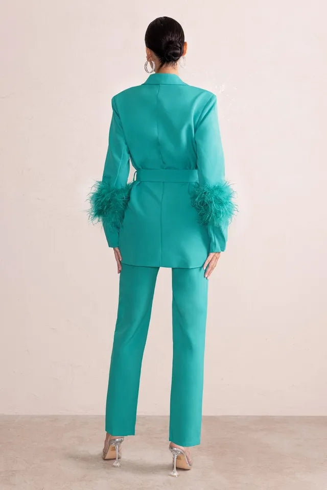 Ostrich Feather Mother of the Bride Pants Suits Women Suits Set  2 Pieces - Envious Designs