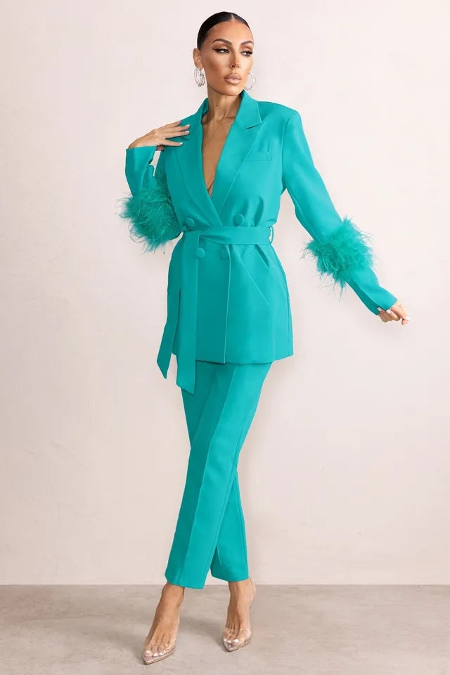 Ostrich Feather Mother of the Bride Pants Suits Women Suits Set  2 Pieces - Envious Designs