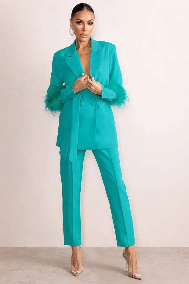 Ostrich Feather Mother of the Bride Pants Suits Women Suits Set  2 Pieces - Envious Designs