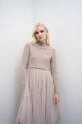 Ottavia Tulle Midi Dress (Oatmeal)