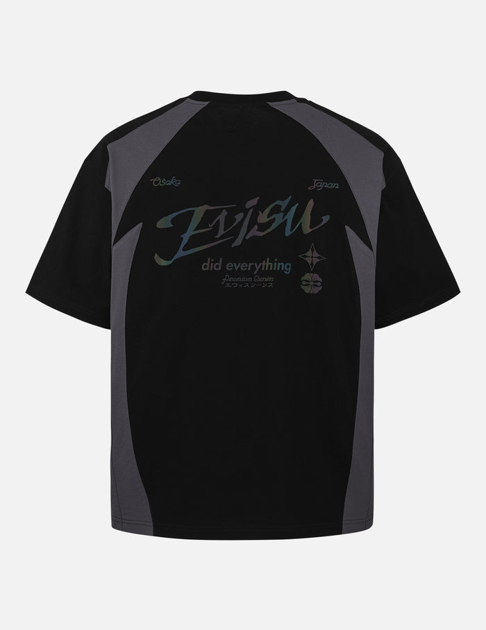 Panel Blocking with Colorful Logo Print Loose Fit T-Shirt