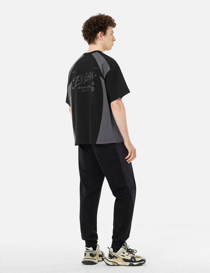 Panel Blocking with Colorful Logo Print Loose Fit T-Shirt