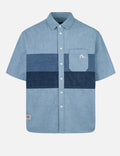 Panel Design Fashion Fit Denim Short-Sleeves Shirt
