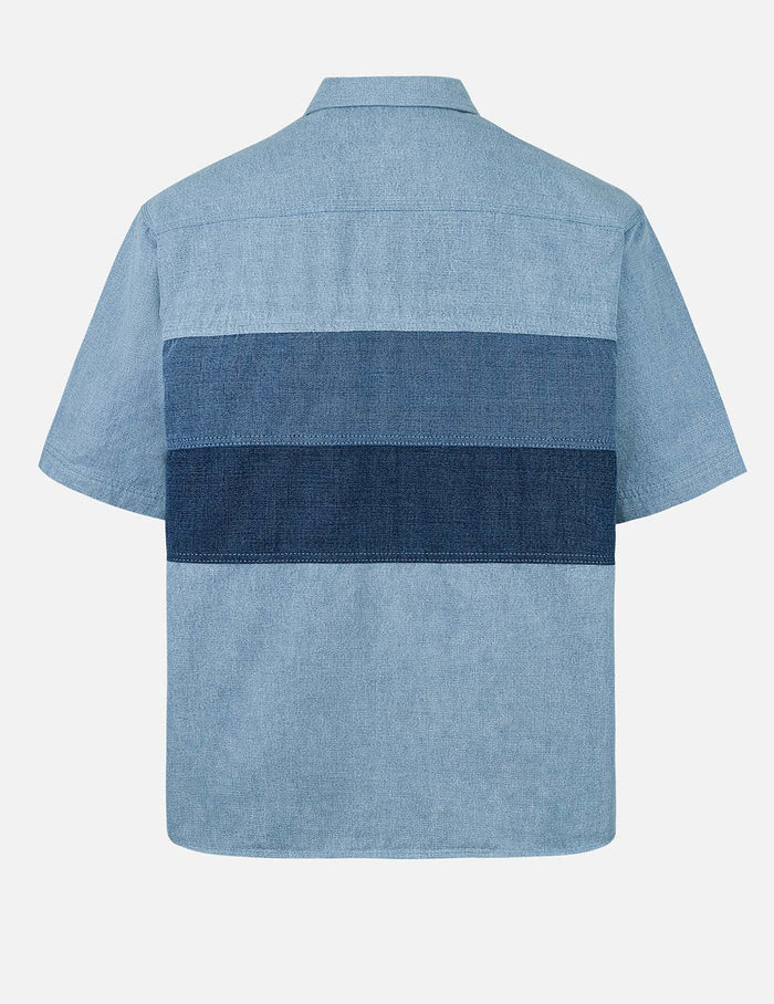 Panel Design Fashion Fit Denim Short-Sleeves Shirt
