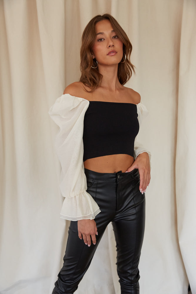 chiffon puff sleeve top with sweater bodice- date night - anniversary - dinner date - going out
