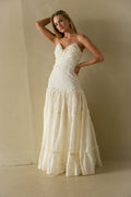 Front View | ivory cream lace bohemian flowly maxi dress | Bridal Dress
