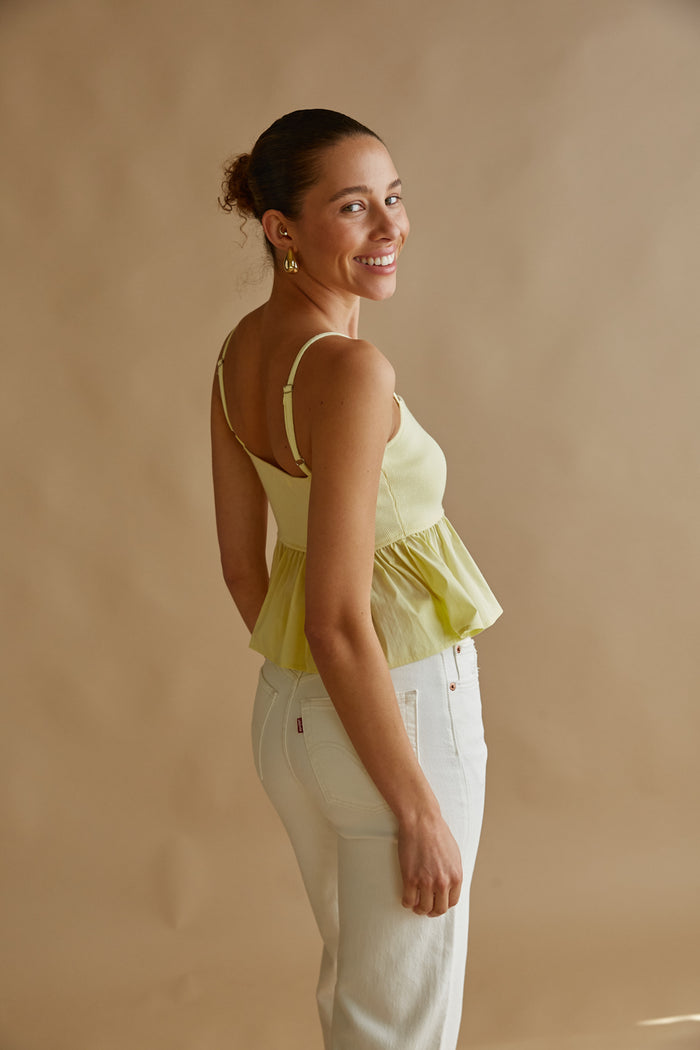 pastel yellow babydoll top