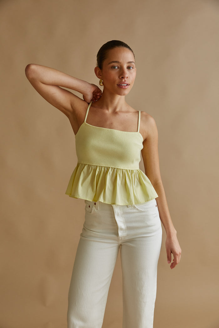 butter yellow ruffle peplum top for summer