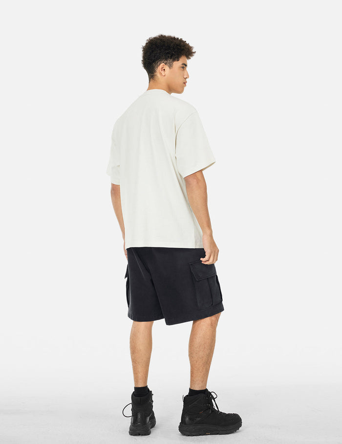 Pigment Dye Wash Seagull Embroidery Relax Fit Shorts