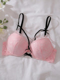 Pink Lace Push Up Bra for Women – Underwire Padded Bra – Contrast Black Straps – Shein Style Feminine Lingerie