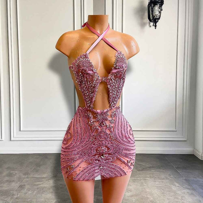 Pink Luxury Halter  Sparkly Diamond Birthday Dress
