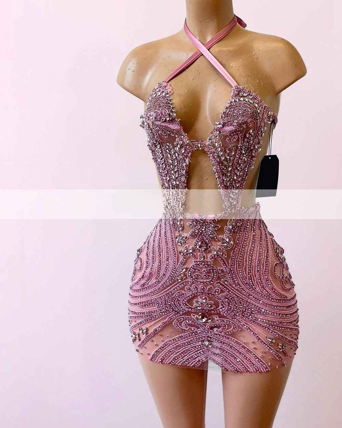 Pink Luxury Halter  Sparkly Diamond Birthday Dress