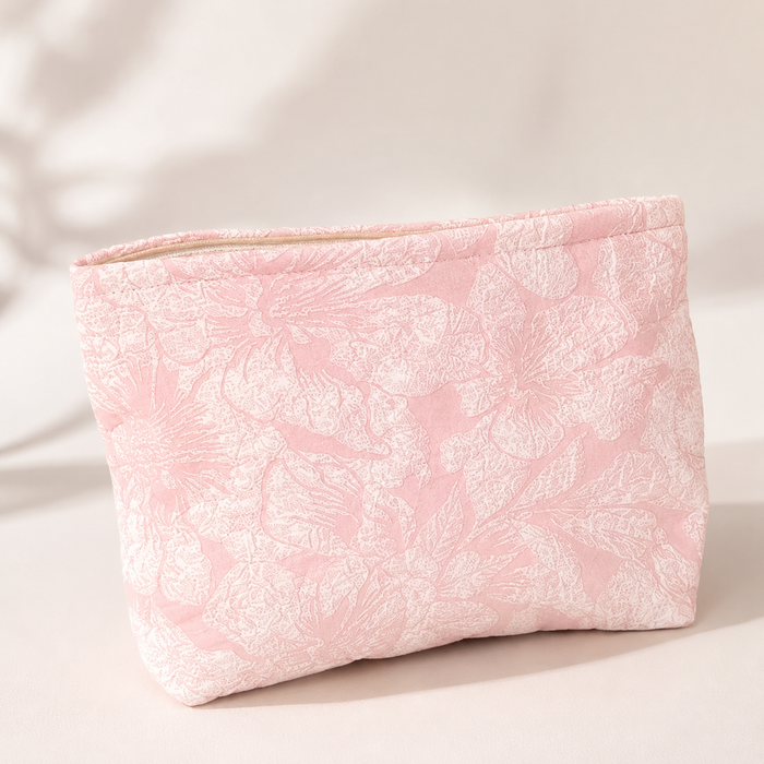 Pink Quilted Floral Clutch Pouch