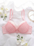 Pink Ruched Push Up Bra for Women – Underwire Padded Bra – Soft Feminine Shein Style Lingerie