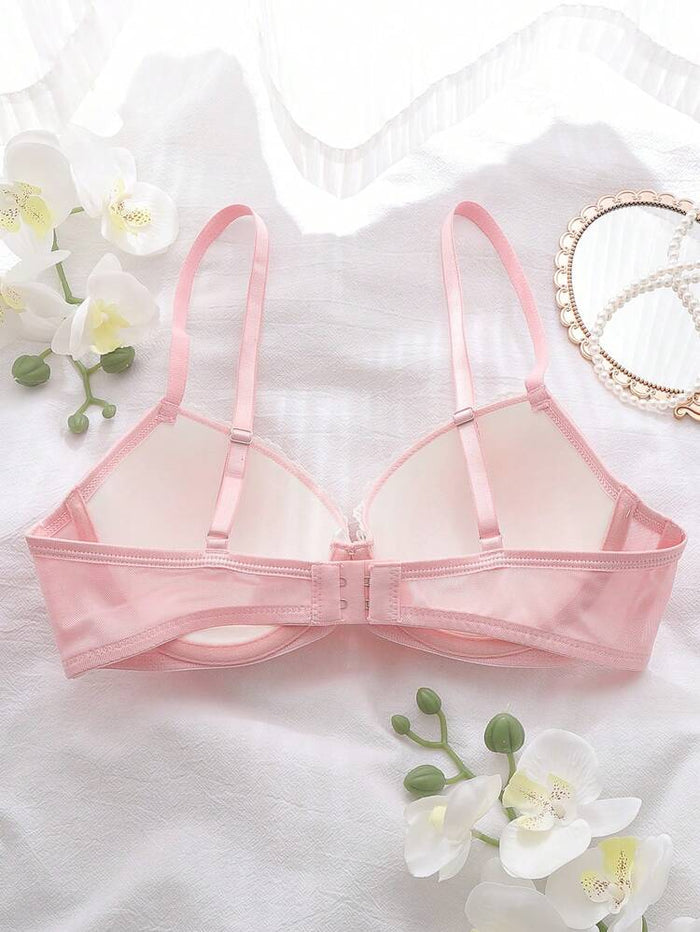 Pink Ruched Push Up Bra for Women – Underwire Padded Bra – Soft Feminine Shein Style Lingerie
