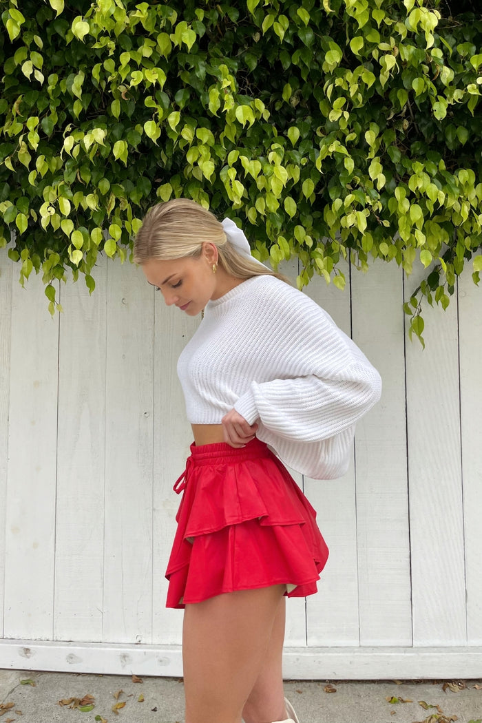 vegan leather tiered ruffle shorts - faux leather shorts - trendy leather bottoms