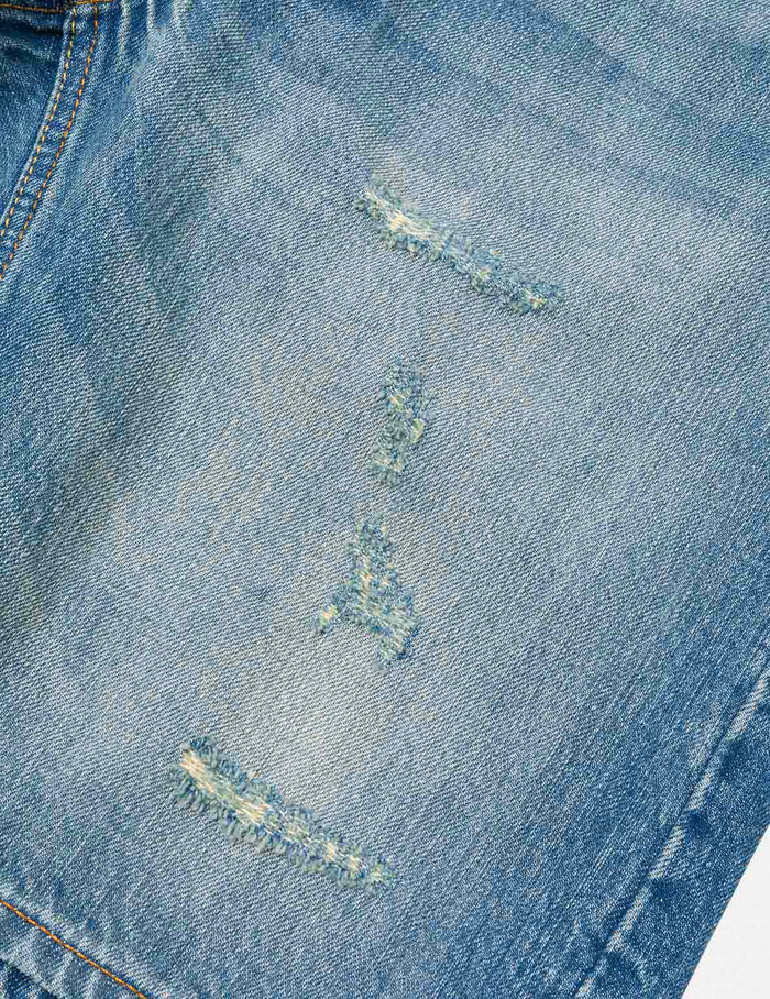 Playful Seagull and The Great Wave Print Regular Fit Denim Shorts