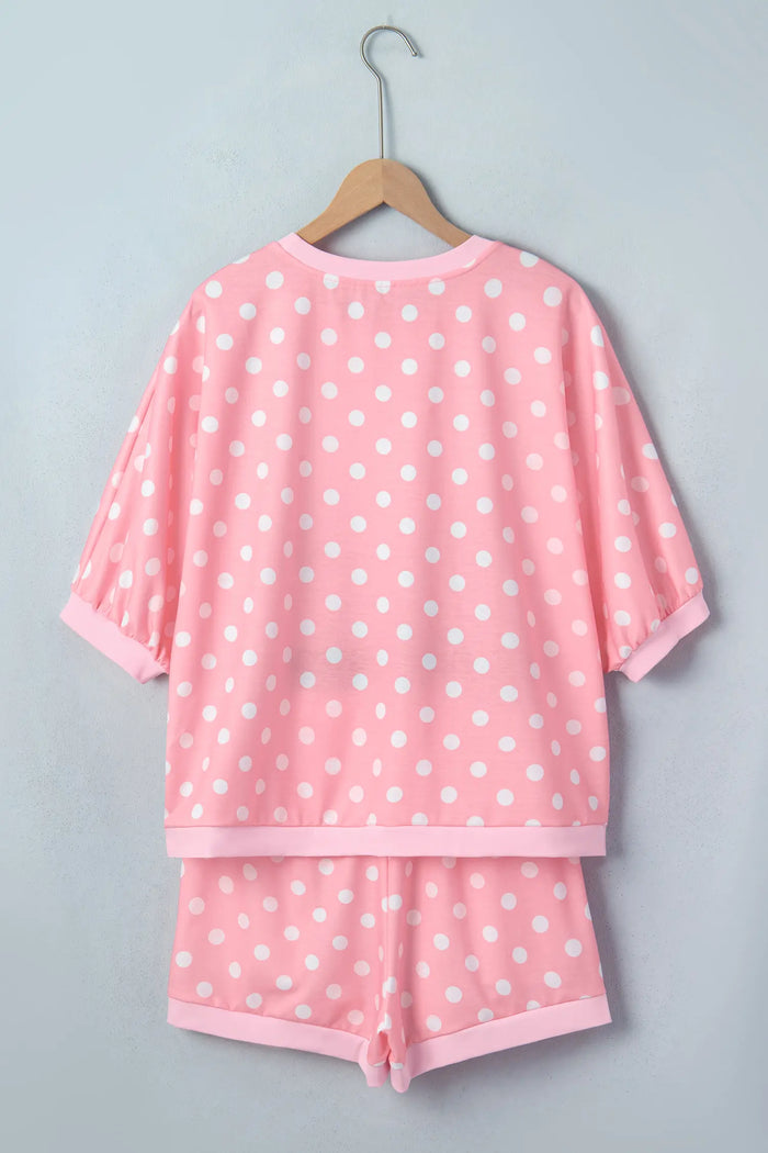 Polka Dot Oversized Top Drawstring Short Set – Green