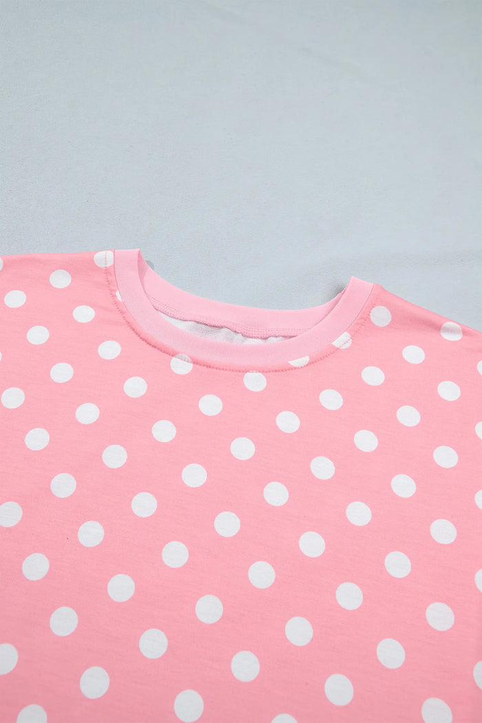 Polka Dot Oversized Top Drawstring Short Set – Green