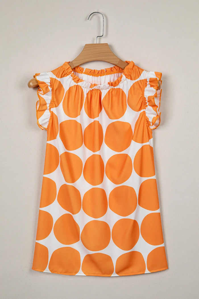 Polka Dot Print Frilled Round Neck Shift Tank Top – Yellow