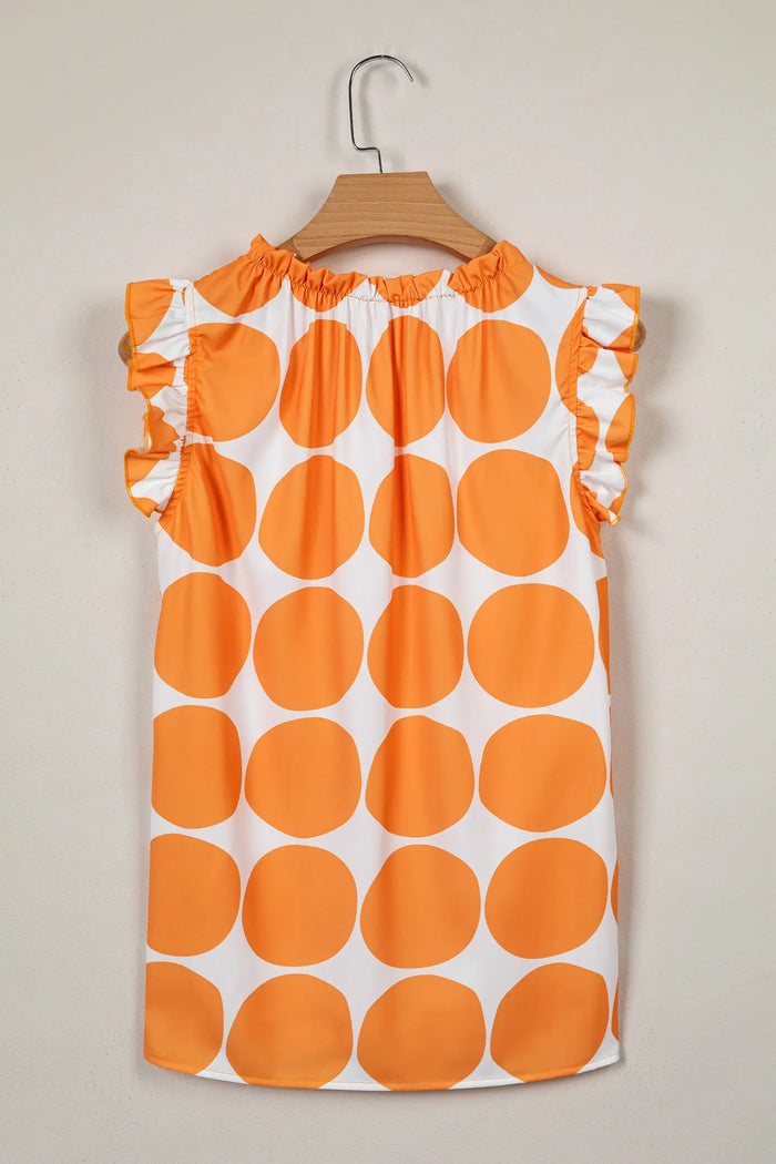Polka Dot Print Frilled Round Neck Shift Tank Top – Yellow