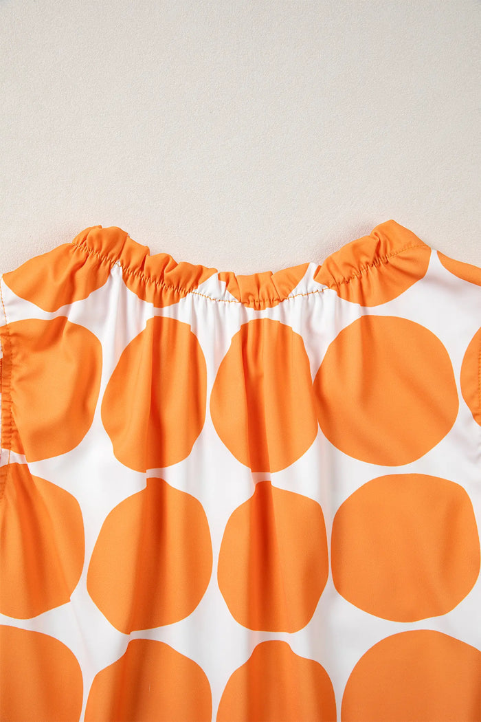 Polka Dot Print Frilled Round Neck Shift Tank Top – Yellow