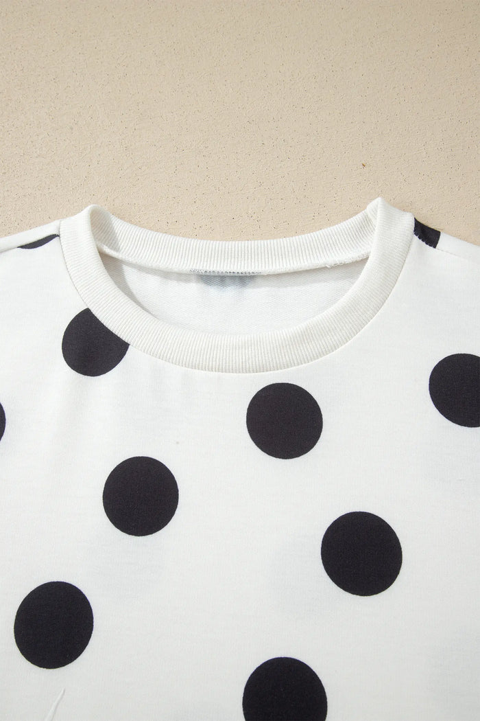 Polka Dot Short Sleeve Top Casual Skort 2pcs Outfit – White
