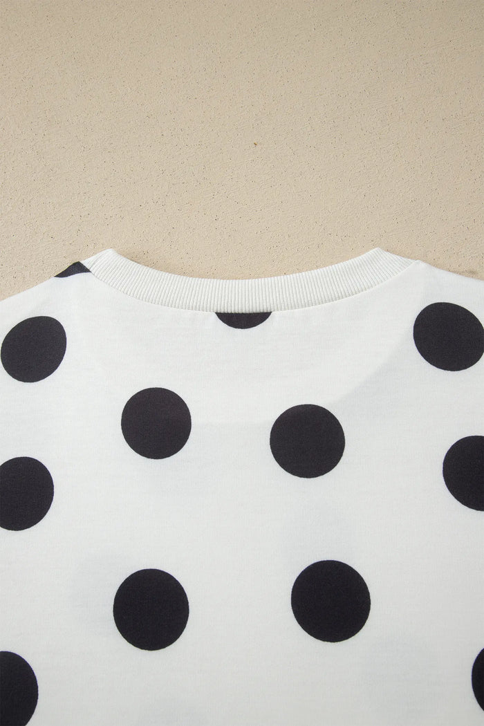Polka Dot Short Sleeve Top Casual Skort 2pcs Outfit – White