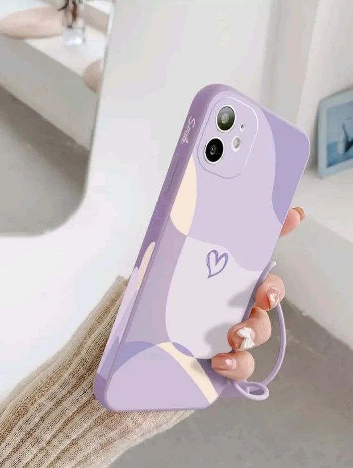 Purple Girly Phone Case â€“ Heart Design with Soft Grip Band