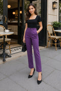 Purple High Waist Straight Leg Pants – Elegant Tailored Office Trousers for Women