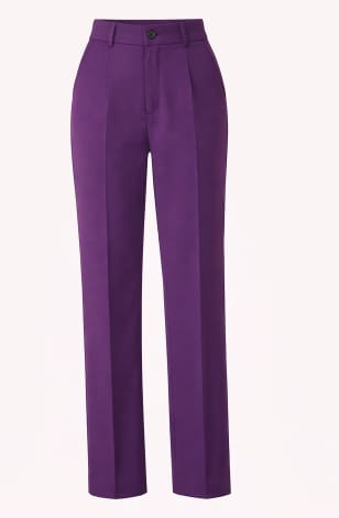 Purple High Waist Straight Leg Pants – Elegant Tailored Office Trousers for Women