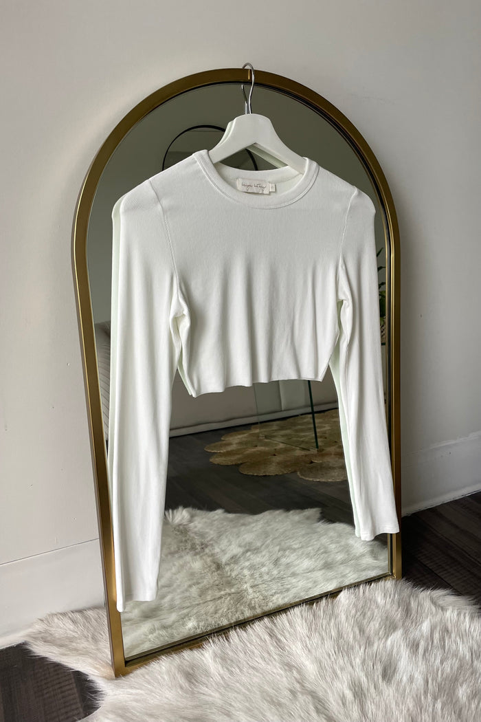 off white ribbed long sleeve crop top - white long sleeve baby tee