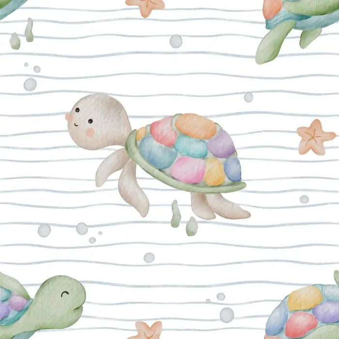 Rainbow Turtles White Waves - Family Fabrics B.V.