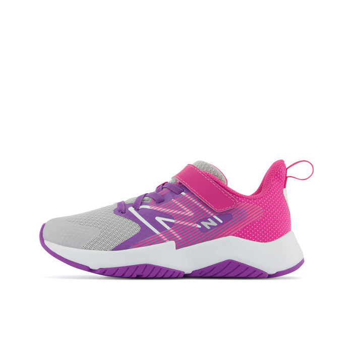 Rave Run v2 Bungee Lace - Summer Fog with Mystic Purple and Hi-Pink - Big Kids