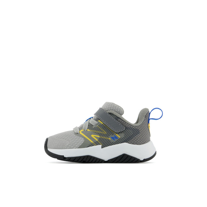 Rave Run v2 Bungee Lace with Top Strap - Grey with Blue and Gold - Toddler