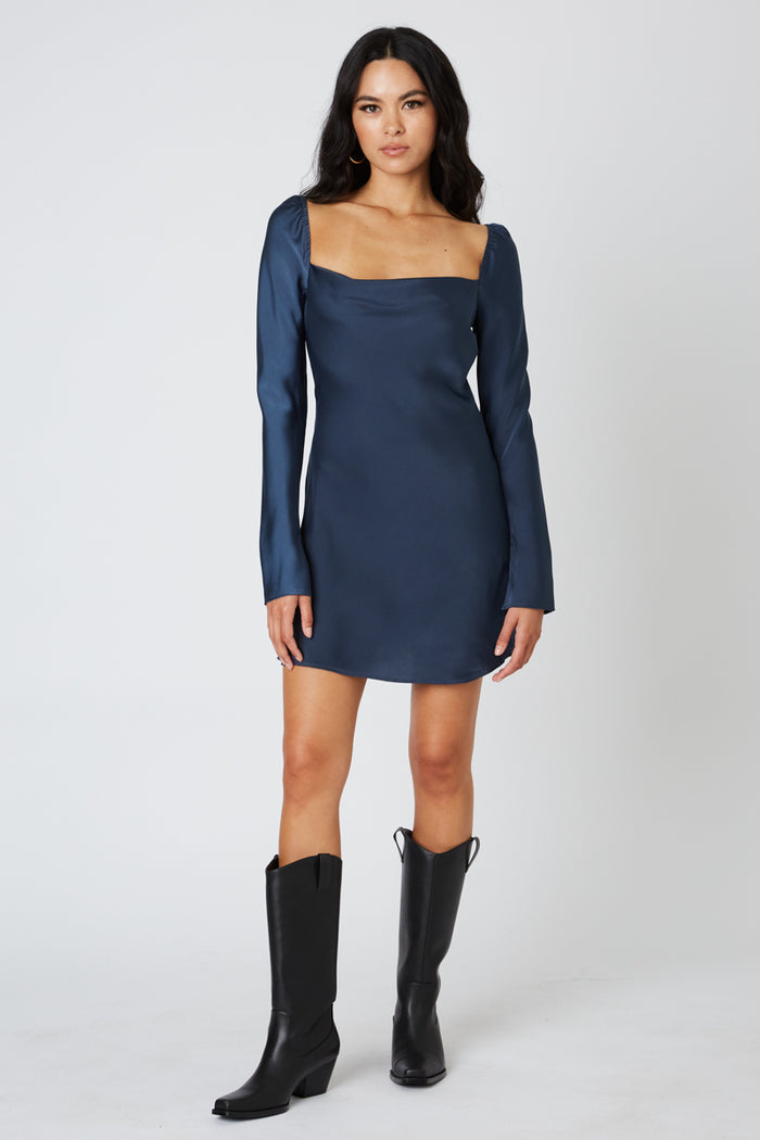 cute blue mini dress for fall