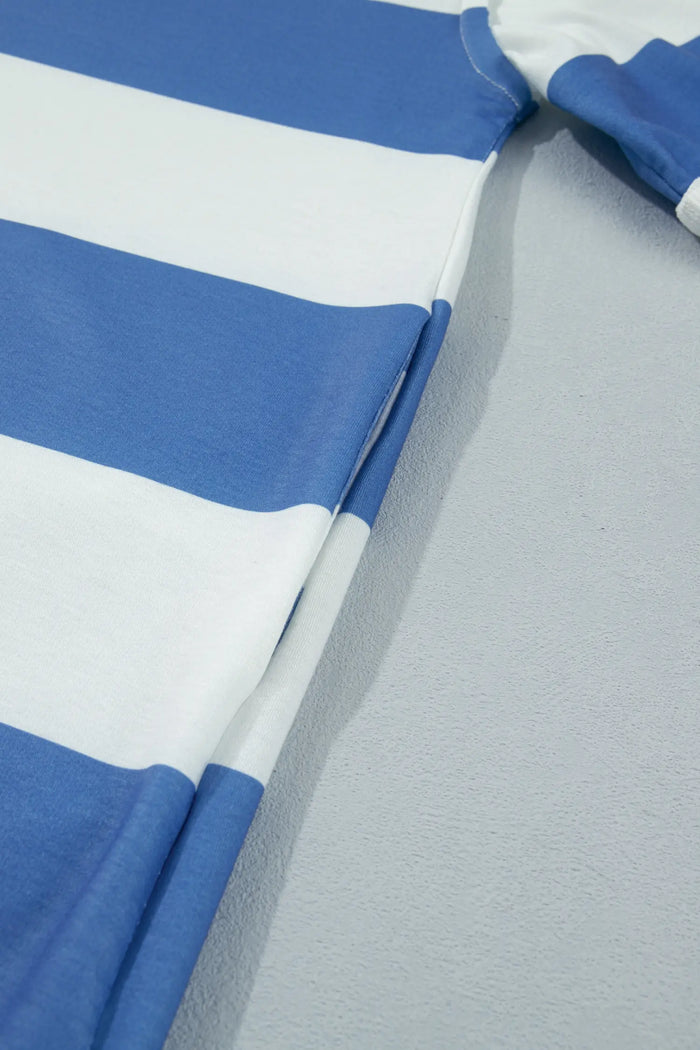 Raw Seam Shoulder Detail Casual Tee Dress – Blue Stripe