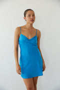 blue-image | front image | blue twist front satin mini dress