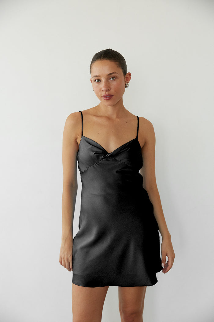 black-image | front image | blue twist front satin mini dress
