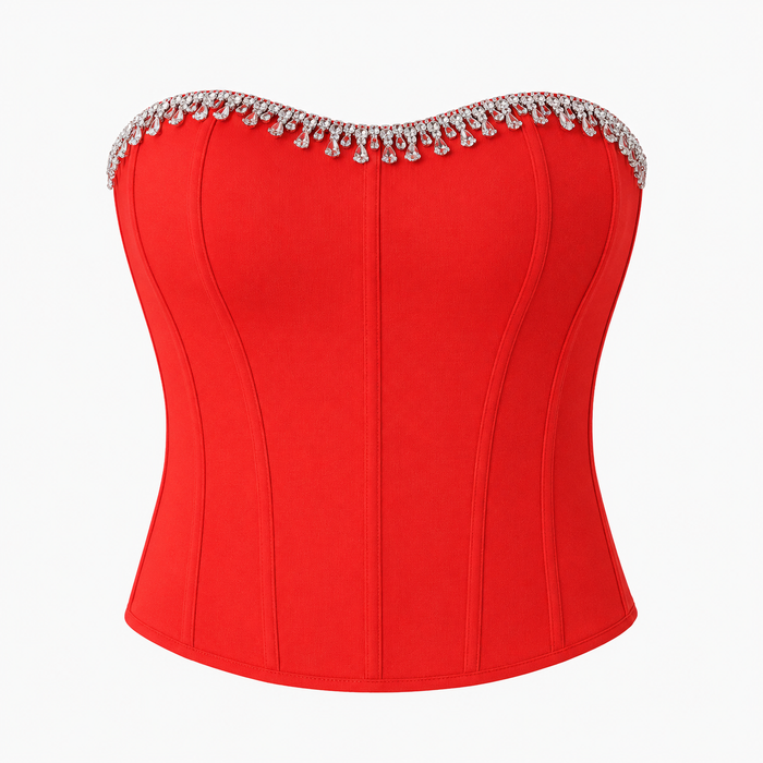 Red Strapless Rhinestone Corset Top