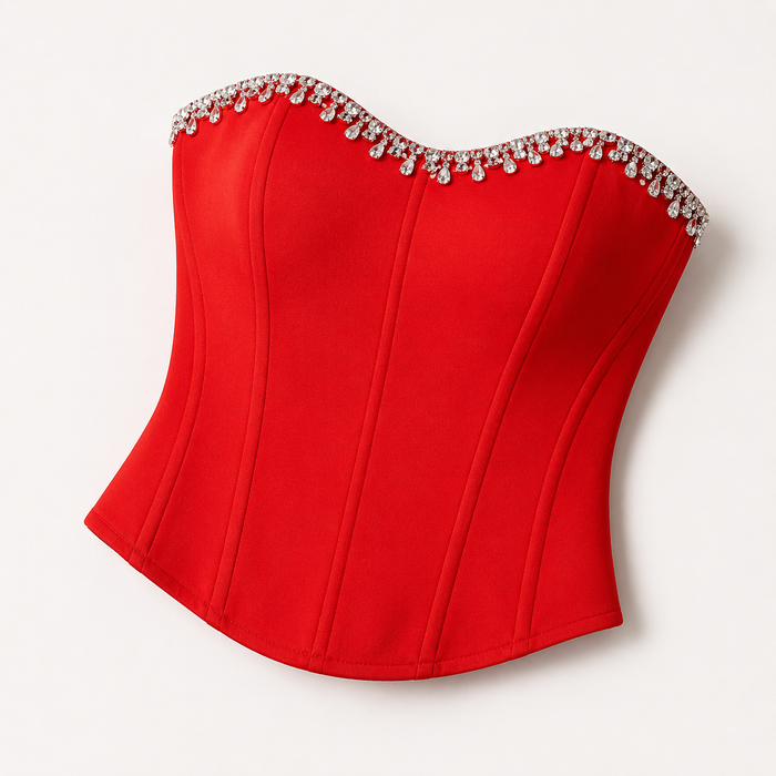 Red Strapless Rhinestone Corset Top