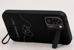Redmi Note 10 Case – Black Minimalist Love Yourself Design – Shockproof Matte Cover with Strap