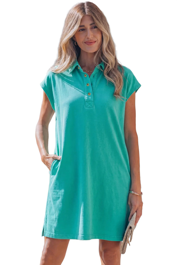 Relaxed Fit Polo T Shirt Dress – Sea Green