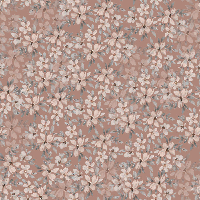 Retro Flowers Brown Turquoise - Family Fabrics B.V.