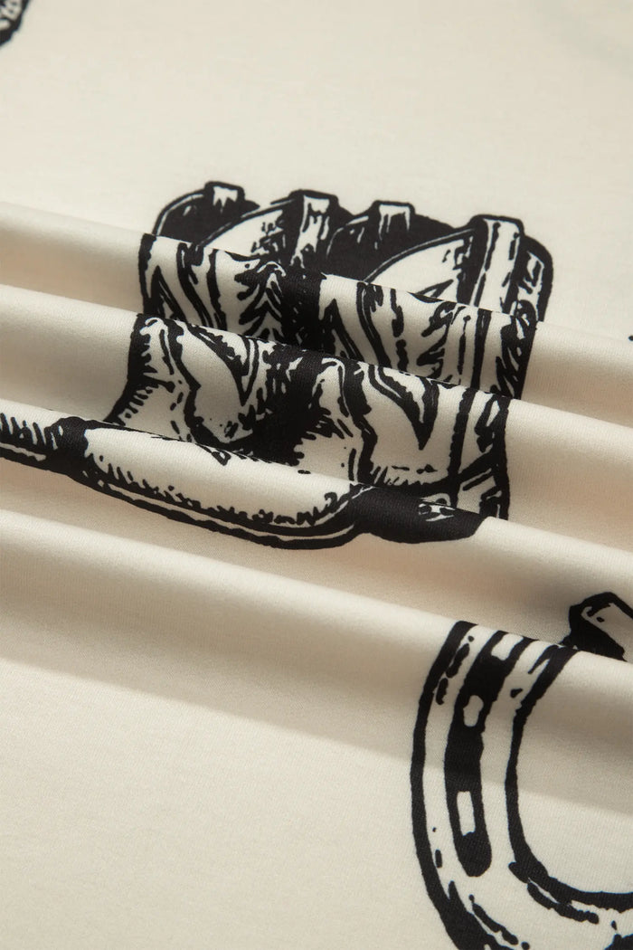 Retro Western Print T Shirt – Beige