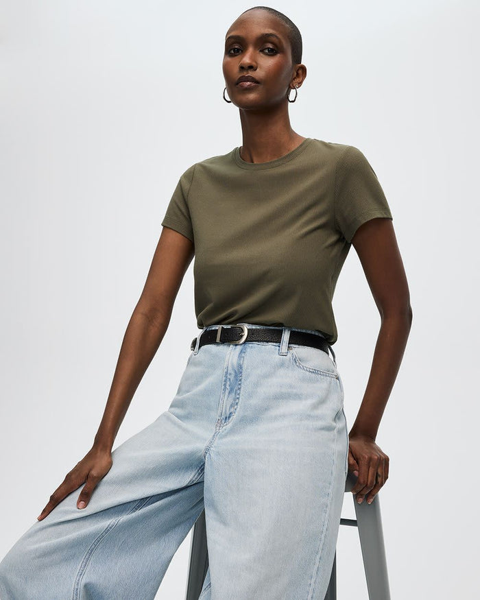 Ribbed Fitted Crew Neck T-Shirt - R Essentials